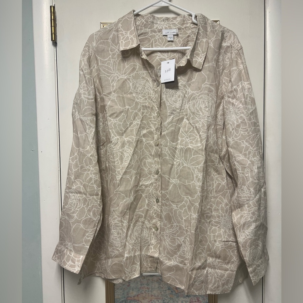 J. Jill love linen Cream Floral Button Down top size 2x NWT